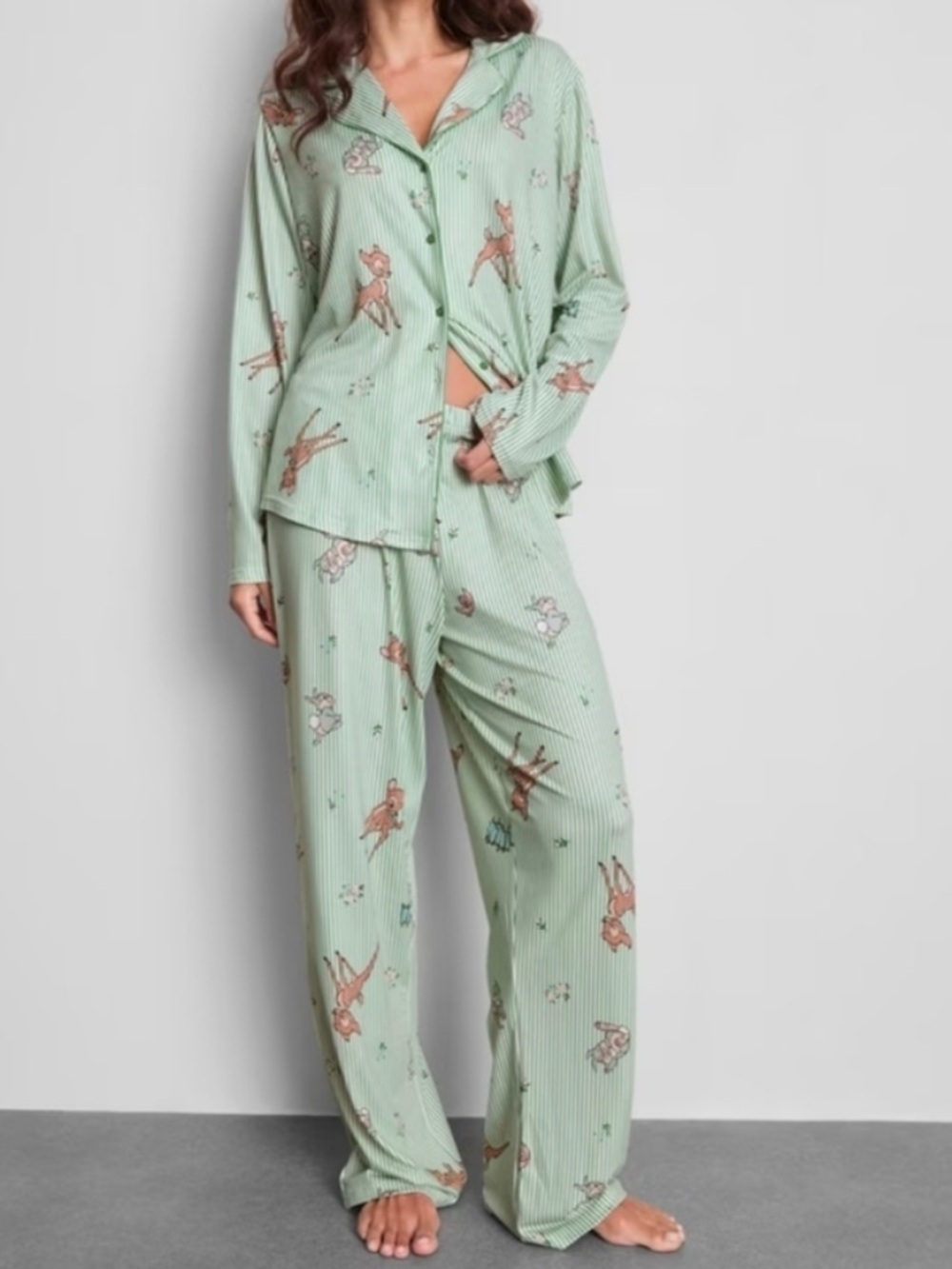 Disney Stripes Mint Green Bambi Print Pajama Set 2XL